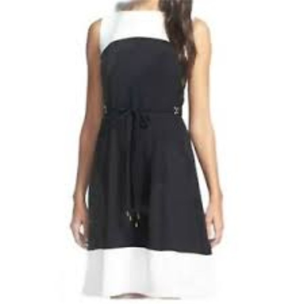 Ivanka Trump Colorblock Crepe Flare Dress